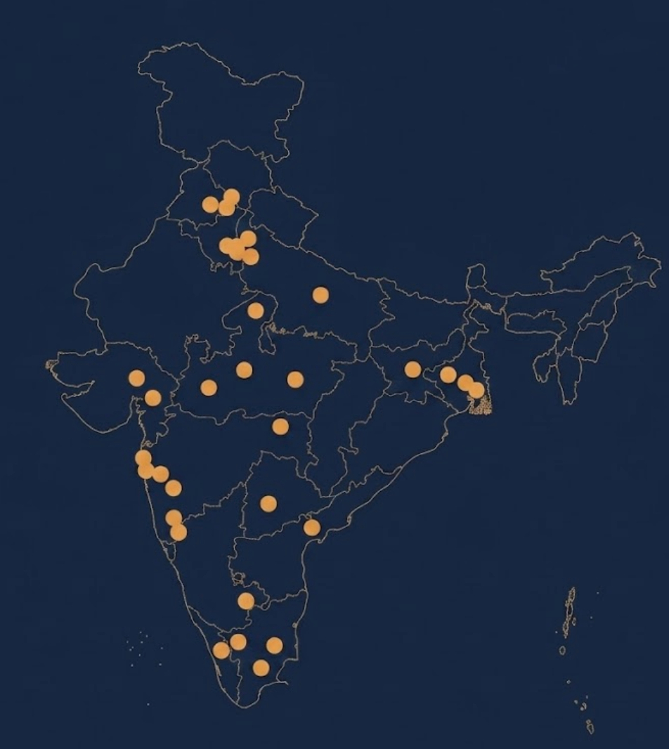 Map of India with city dots