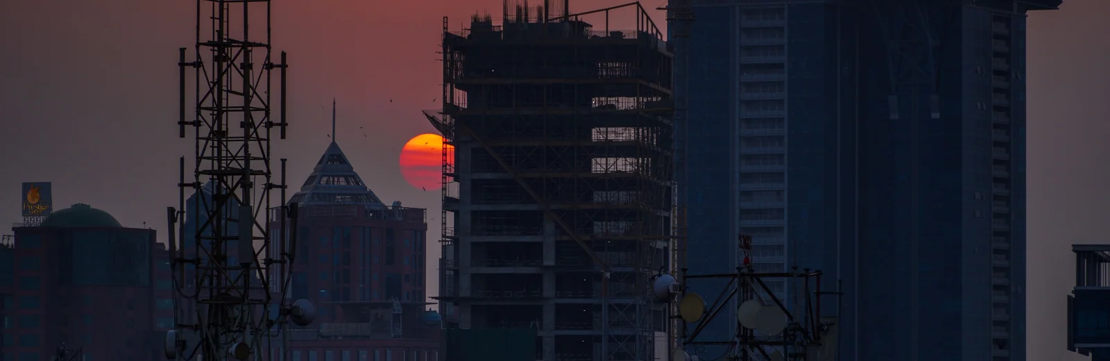 Skyline of Prem Bhawan Colony, Agra at golden hour