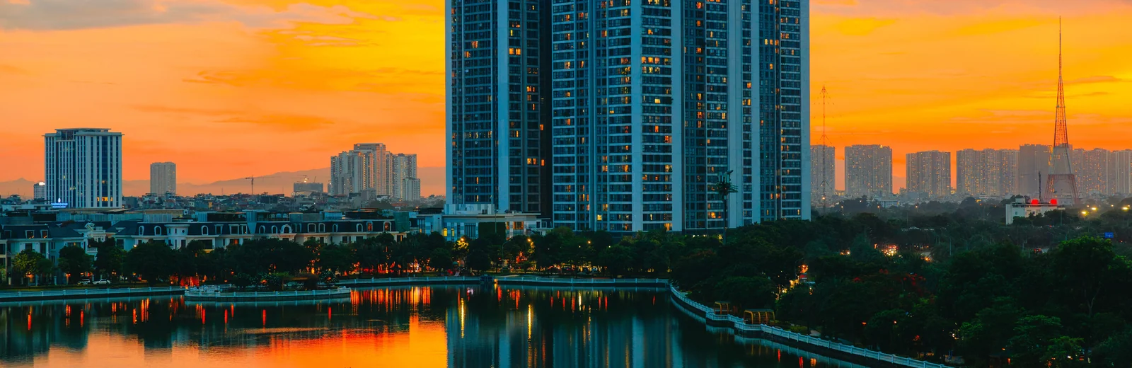 Skyline of Vinzol, Ahmedabad at golden hour