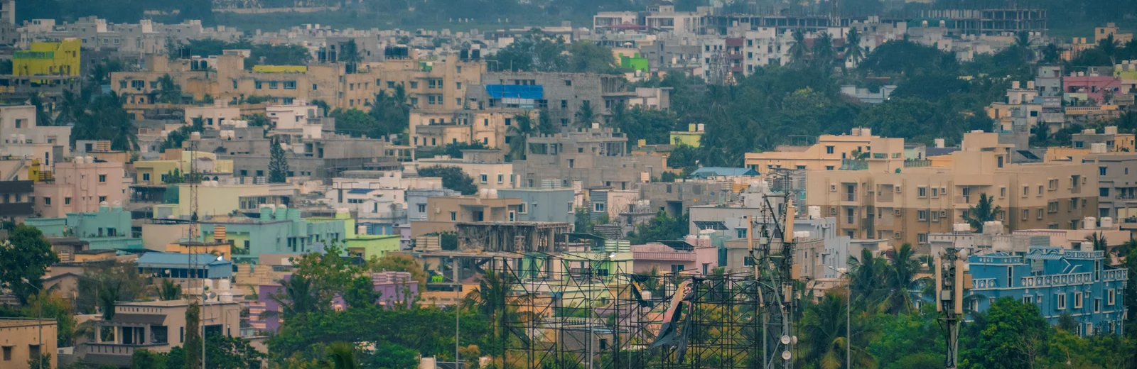 Skyline of Richmond Town, Bengaluru at golden hour