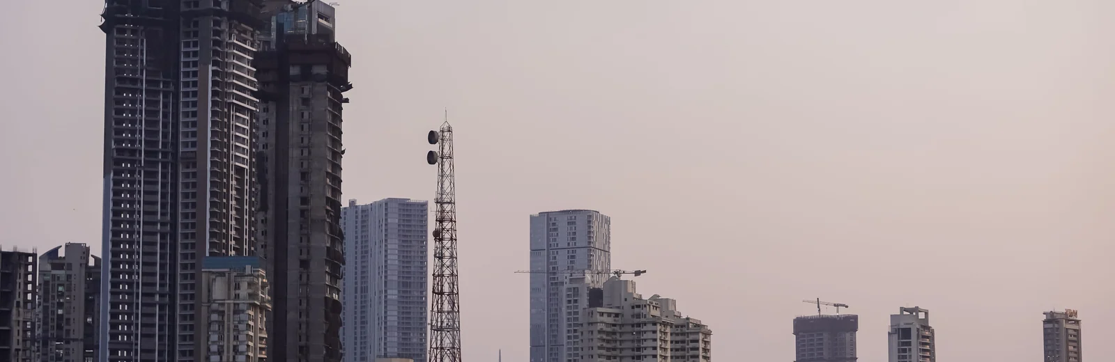 Skyline of Dharavi, Mumbai at golden hour