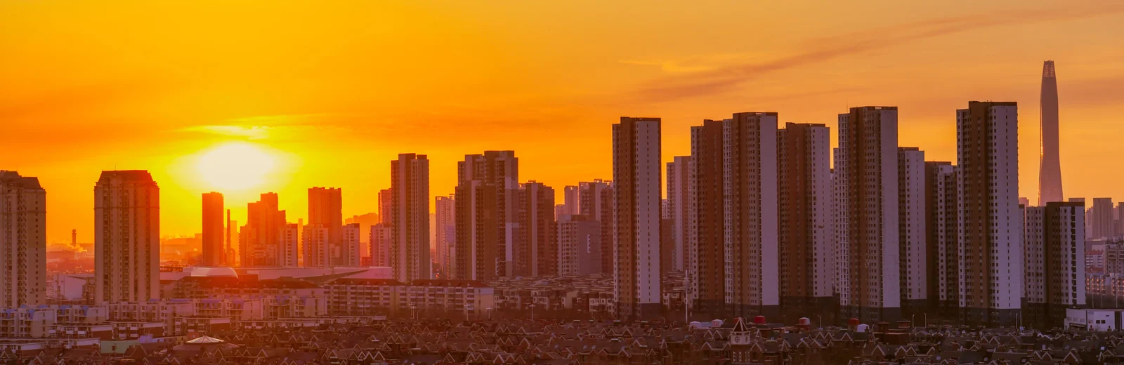 Skyline of Sector 168, Noida at golden hour