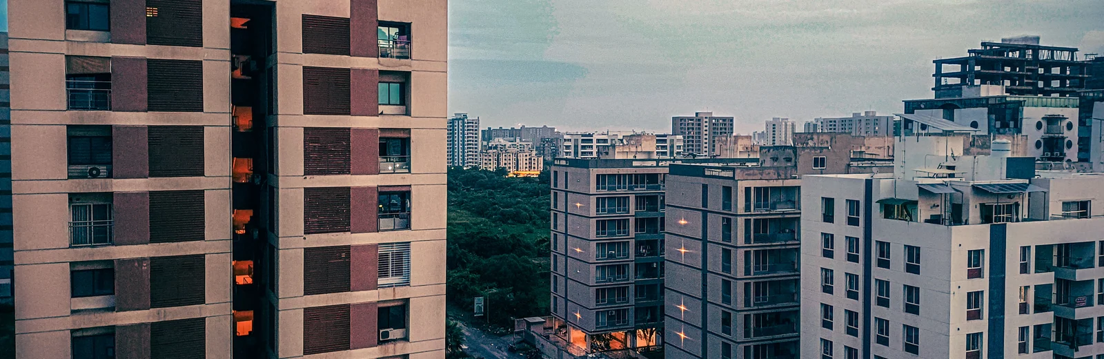 Skyline of Textile Market Area, Surat at golden hour