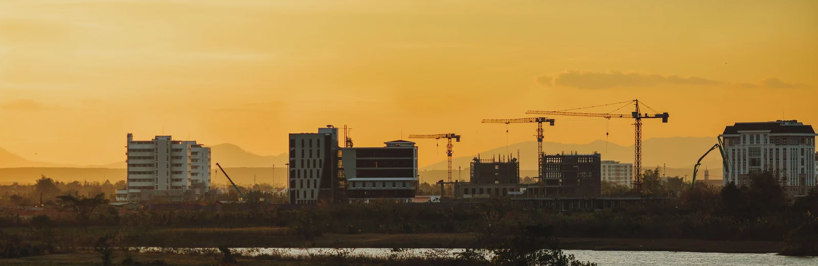 Skyline of Samrat Nagar, Udaipur at golden hour