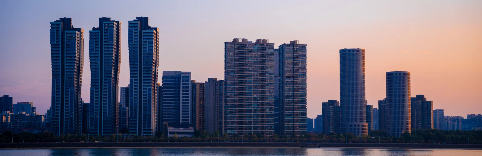 Skyline of Amaravati, Vijayawada at golden hour